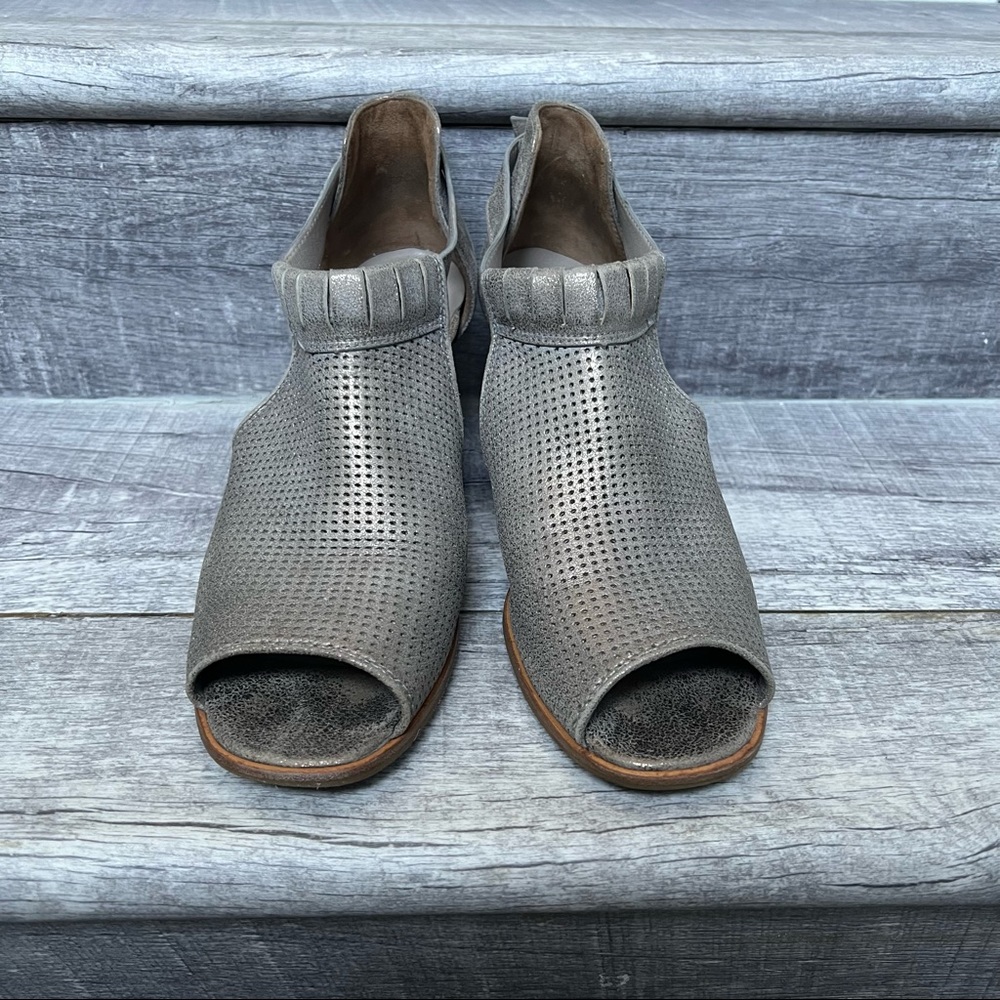 Paul Green Metallic Buckle Heels Open Toe Ankle Booties